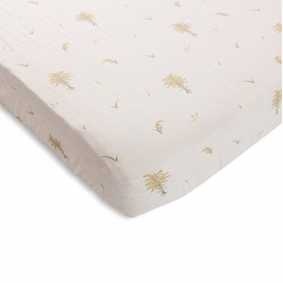 Drap contour couchette de bébé en mousseline de coton biologique - La verge d'or