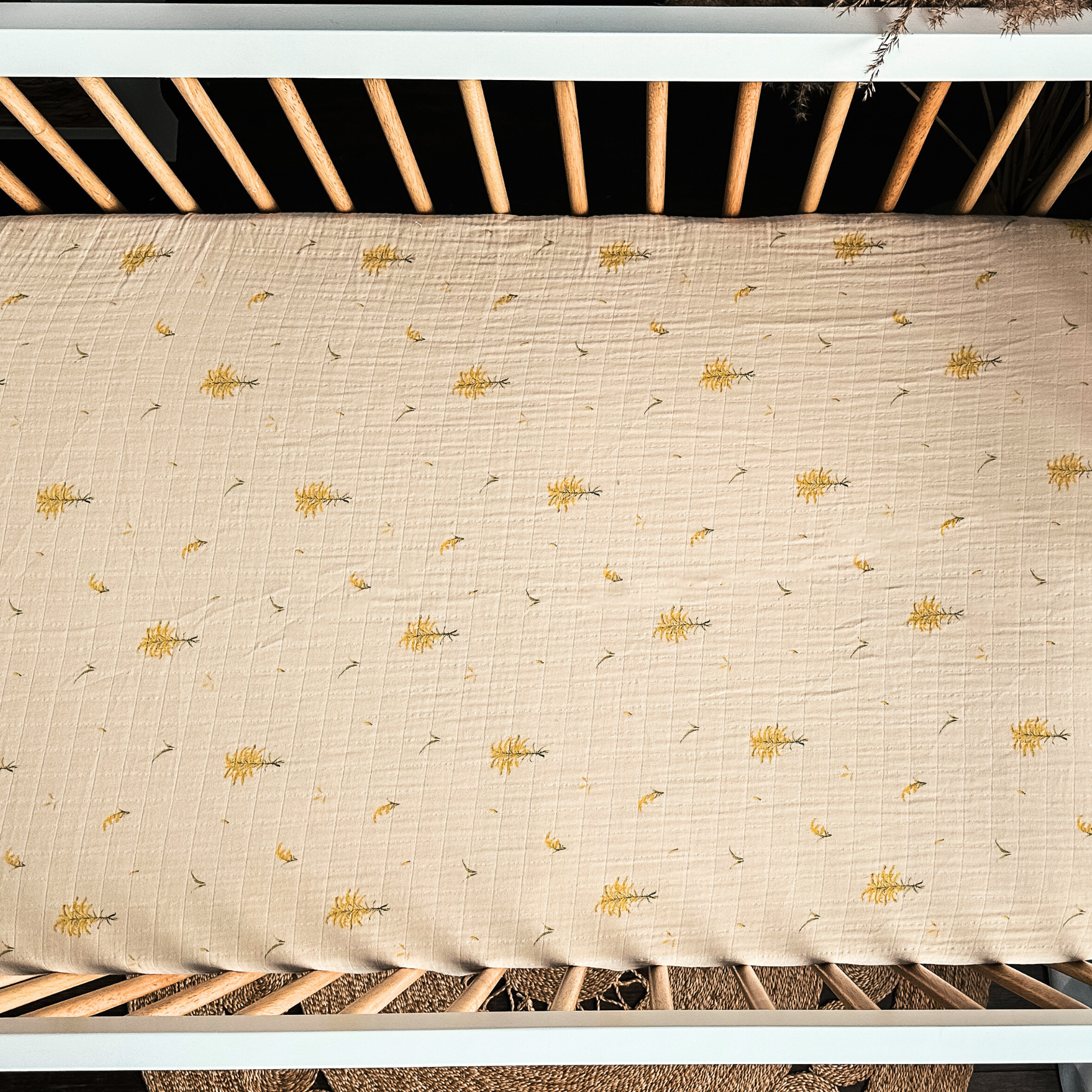 Drap contour couchette de bébé en mousseline de coton biologique - La verge d'or