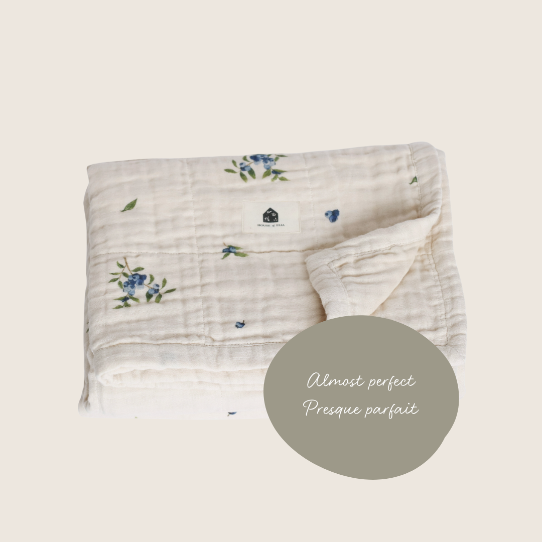 Presque Parfait - Couverture en mousseline de coton biologique, 4 épaisseurs (47x47) – Bleuet