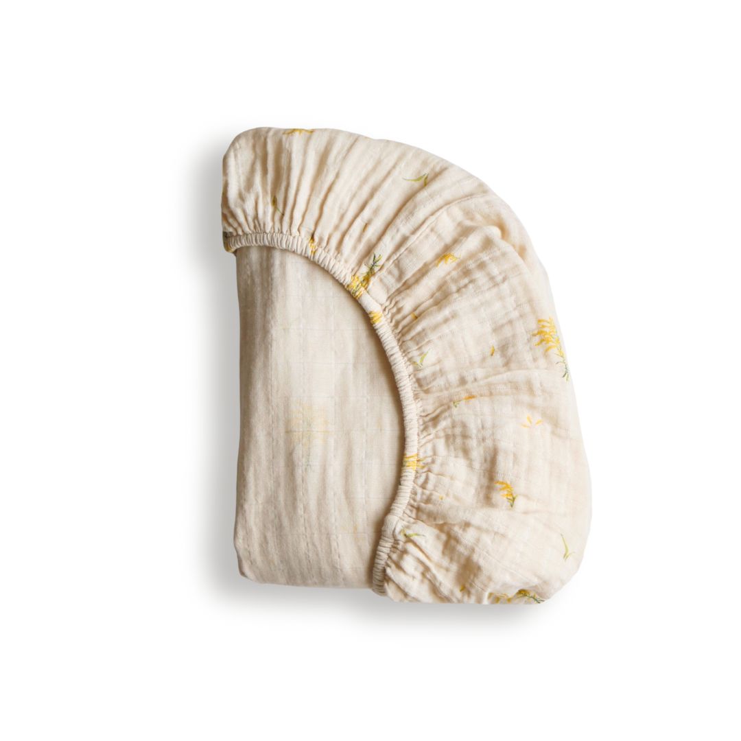 Drap contour couchette de bébé en mousseline de coton biologique - La verge d'or