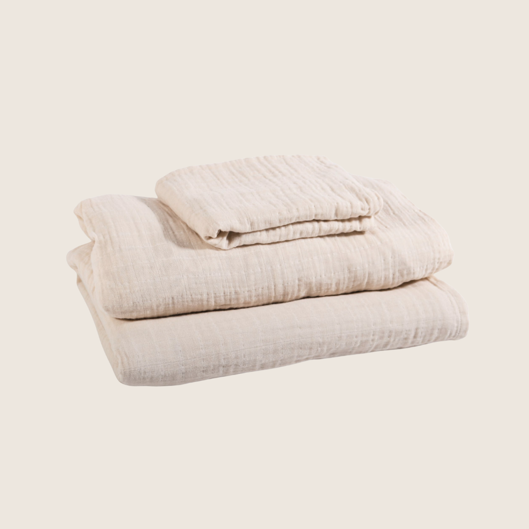 Organic Cotton Muslin Twin Sheet Set – 3 Pieces - Ivory