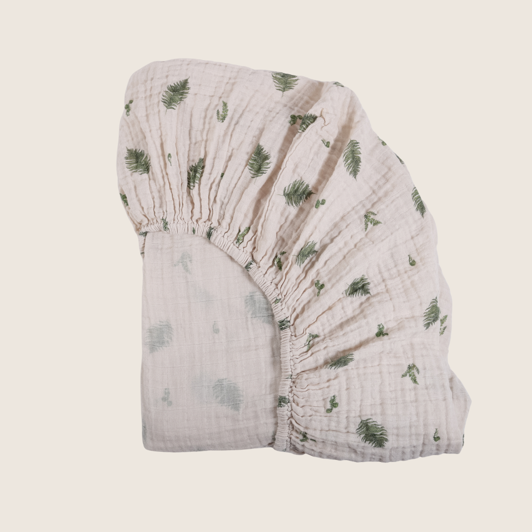 Drap contour couchette de bébé en mousseline de coton biologique - Fougère