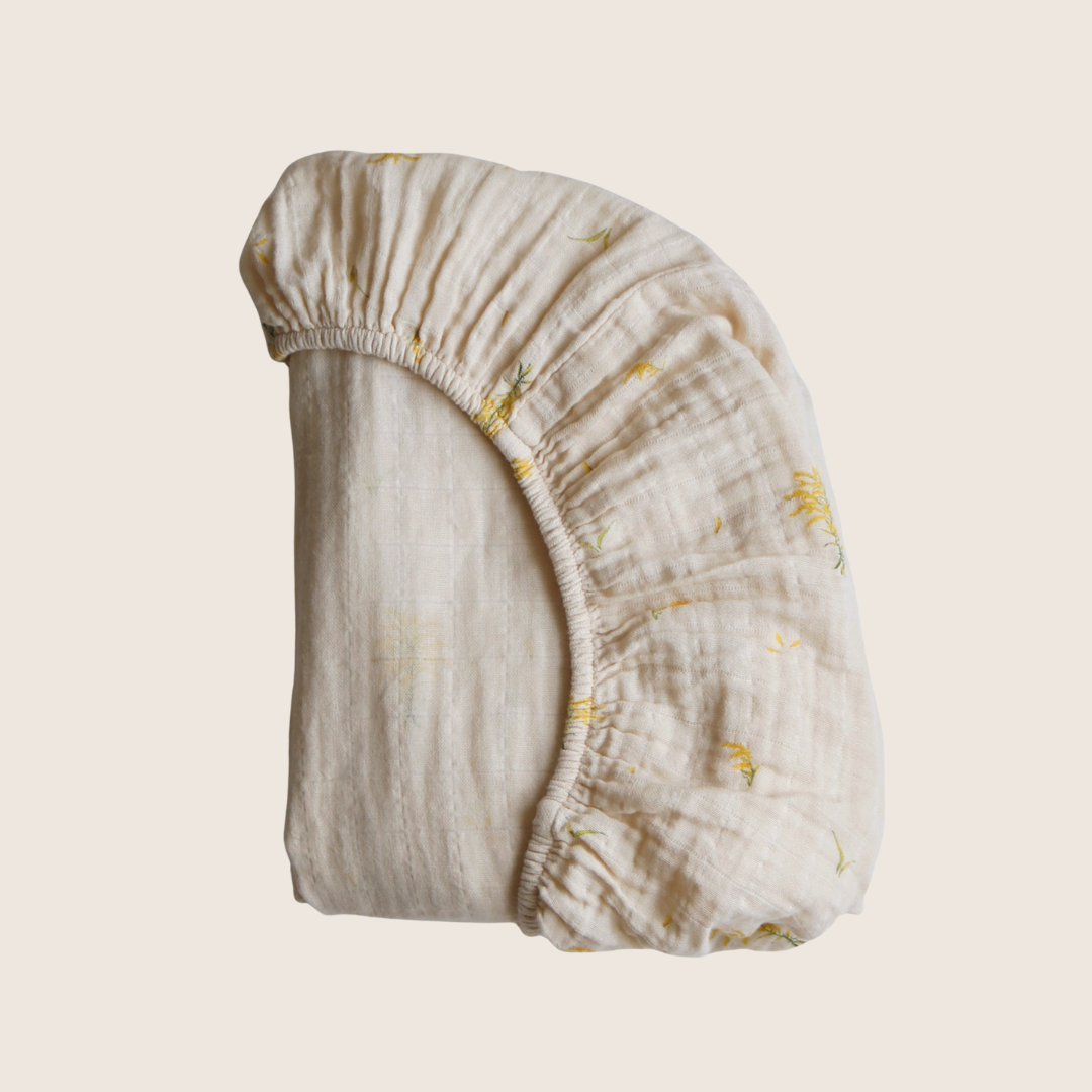 Drap contour couchette de bébé en mousseline de coton biologique - La verge d'or