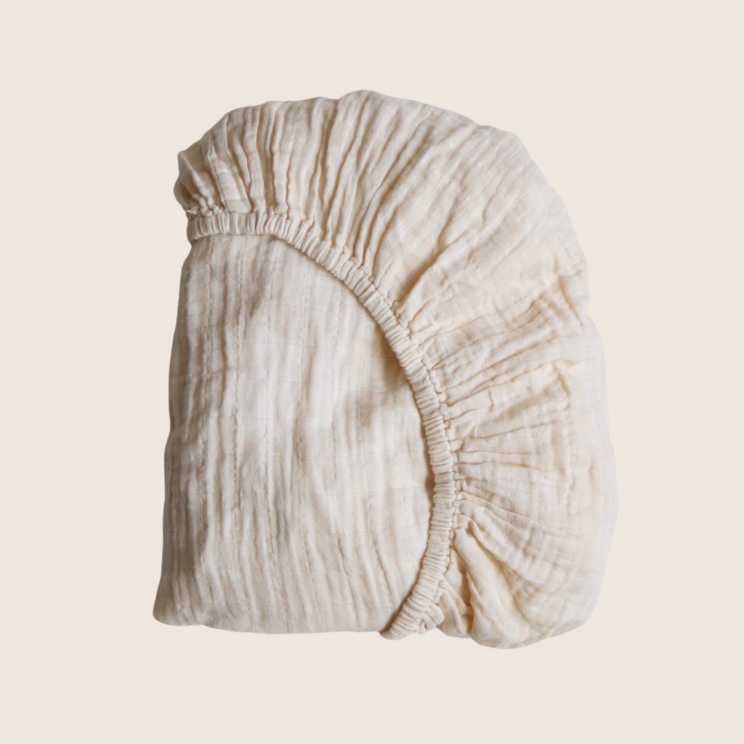 Drap contour couchette de bébé en mousseline de coton biologique - Ivoire