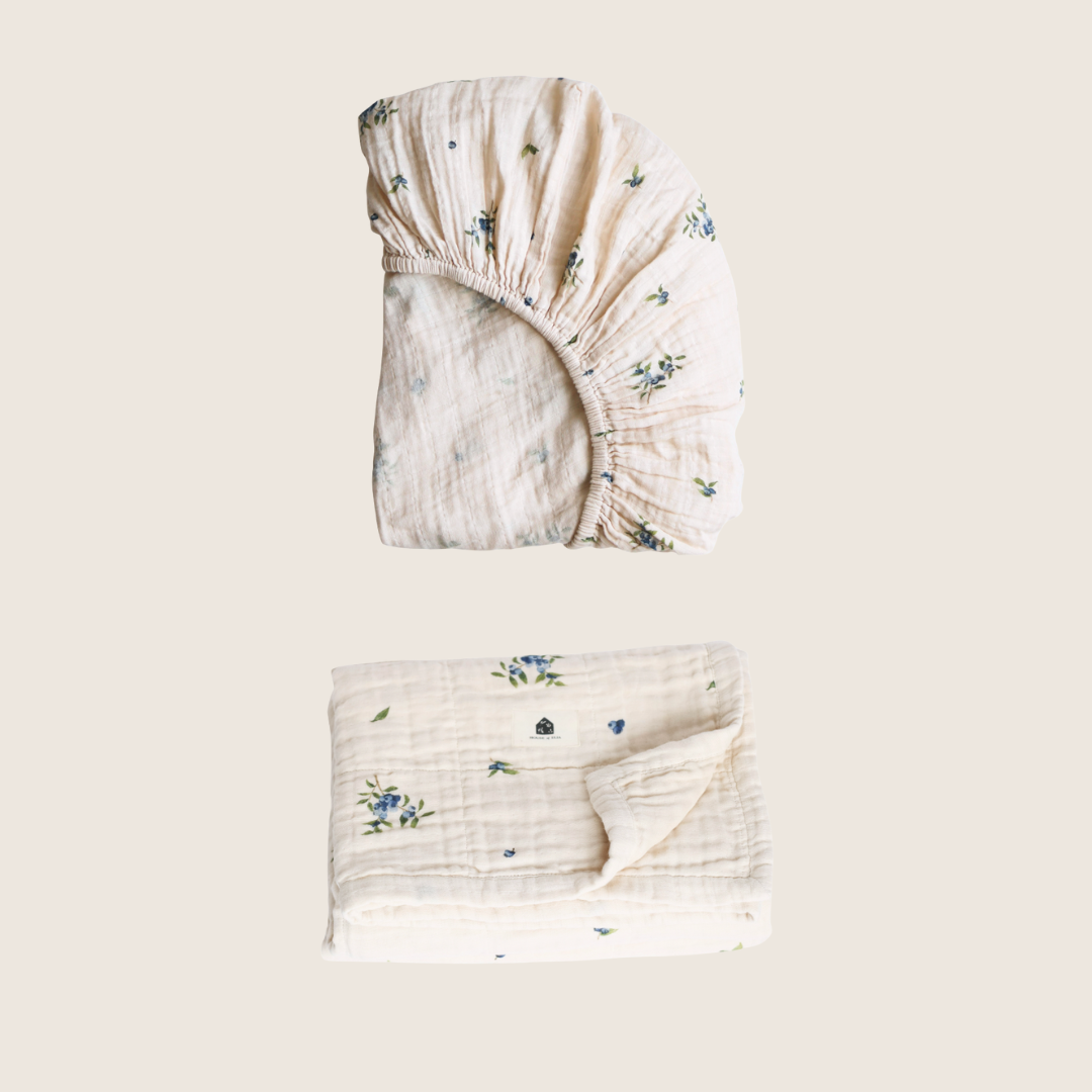 Ensemble bassinette Bleuet - Drap contour & couverture d'emmaillotage