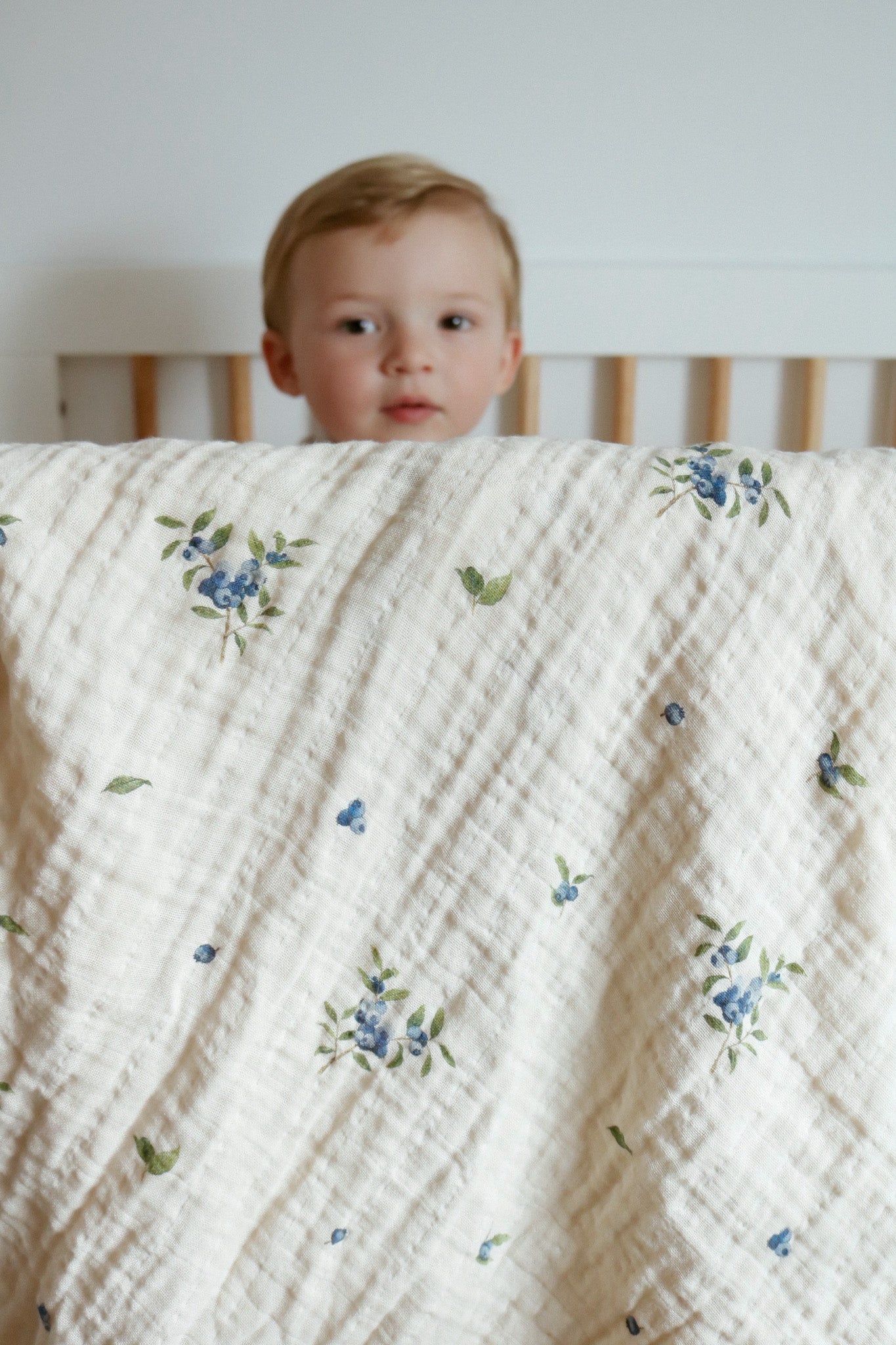 Couverture en mousseline de coton biologique certifié, 4 épaisseurs, grandeur lit de bébé (47 X 47) - Bleuet