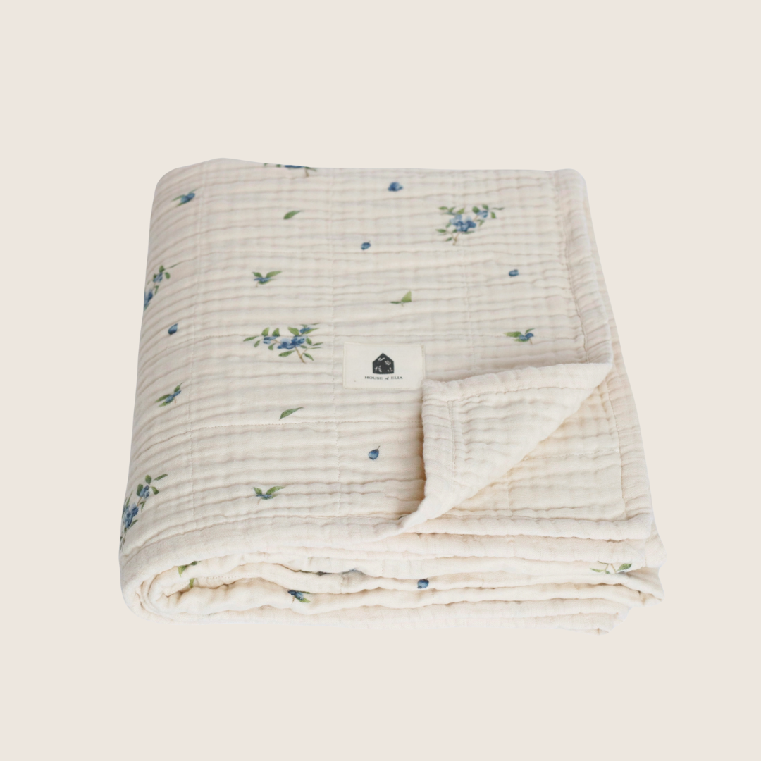Organic Cotton Muslin Blanket, 4 Layers, Twin Size (60 X 72) - Blueberry