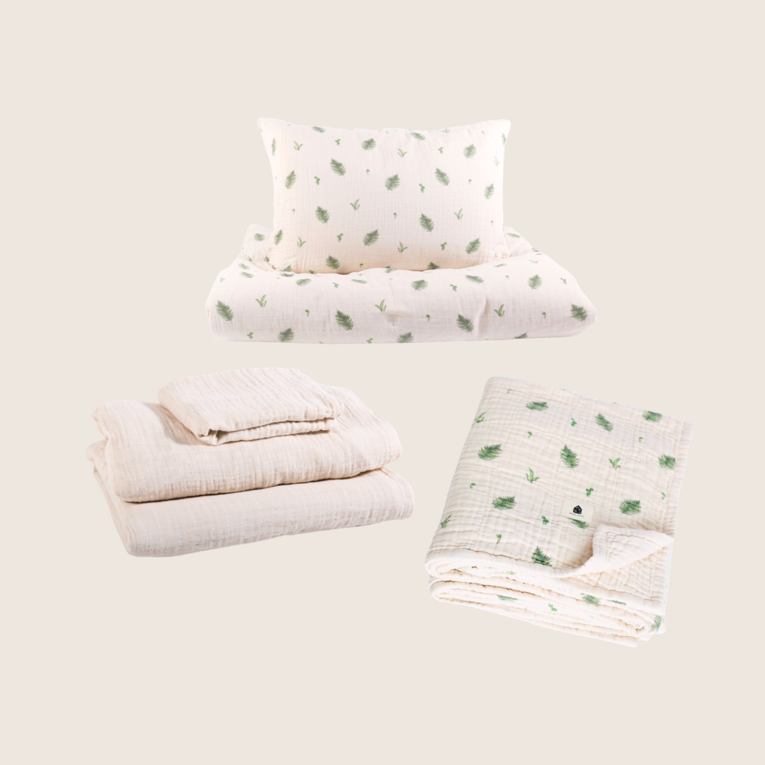 Ensemble trio lit simple Fougère - Douillette, couverture &amp; draps