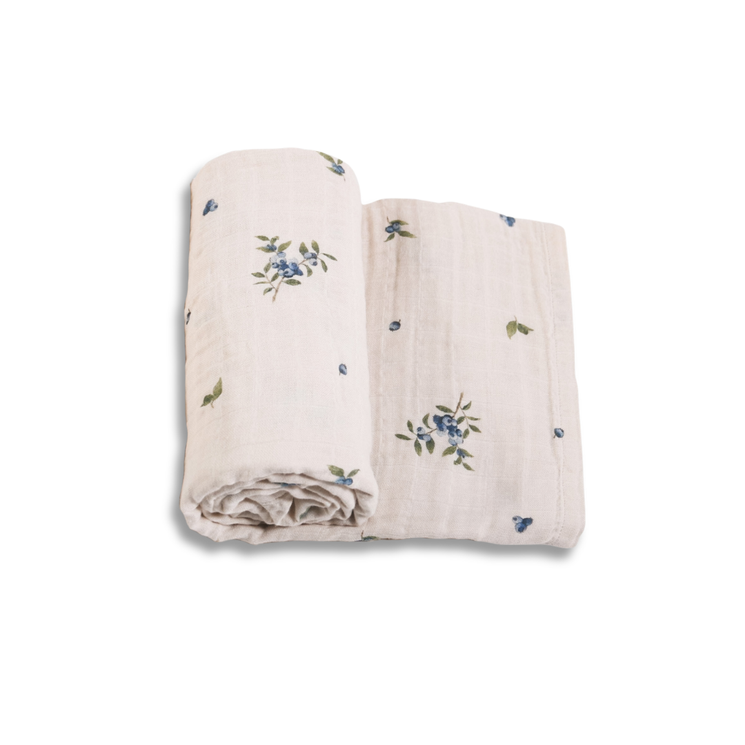 Ensemble trio bassinette Bleuet - Drap contour, couverture 4 épaisseurs &amp; d'emmaillotage 